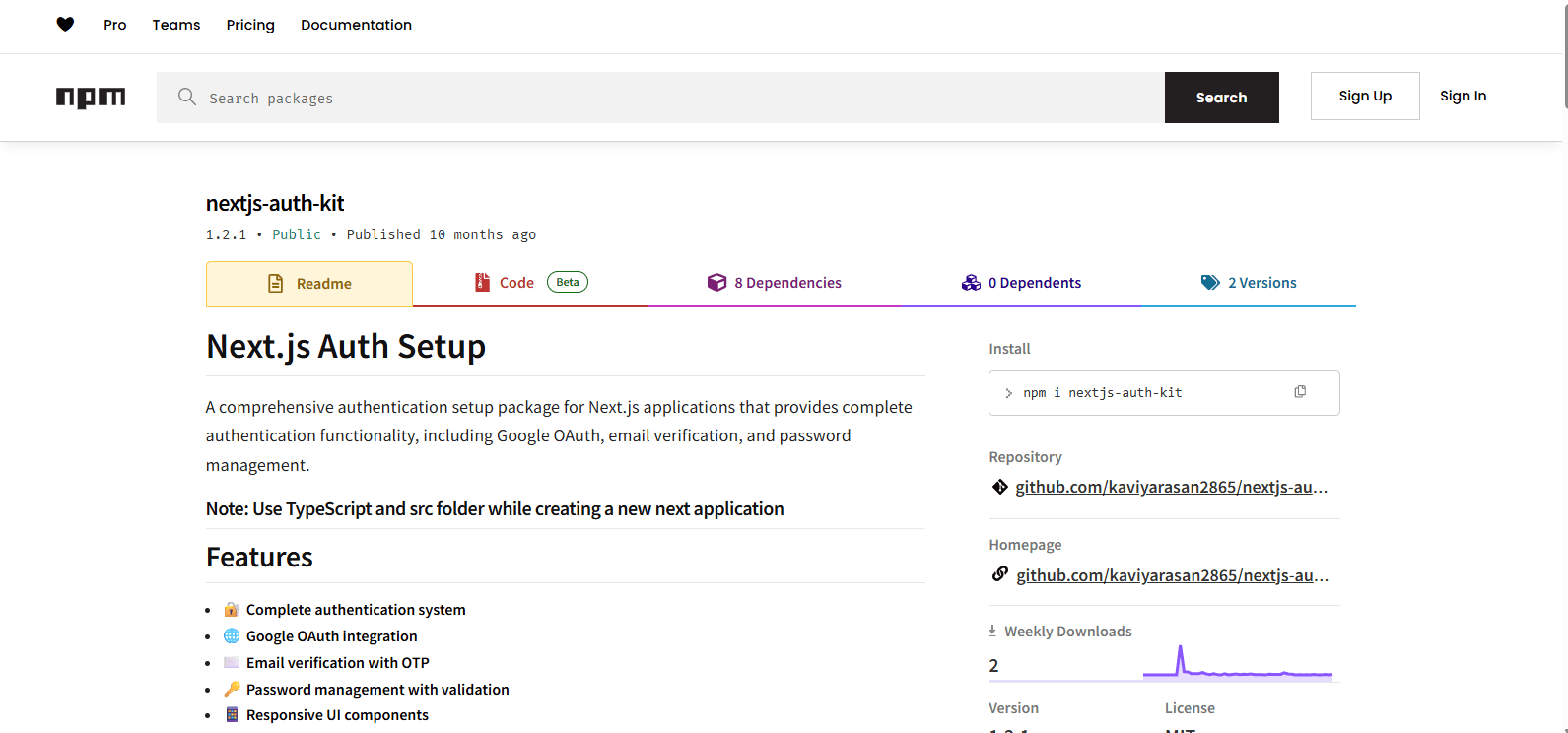 NPM package: nextjs-auth-kit